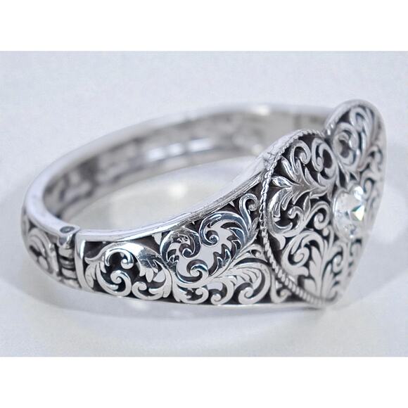 Brighton Heart Filigree Cuff Bracelet Hinged Clamper Magnetic Retired 7" - Picture 4 of 8